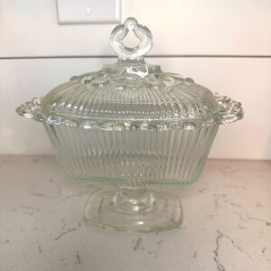 1950's Indiana Glass Pedestal Candy Dish Laced Edge with Lid